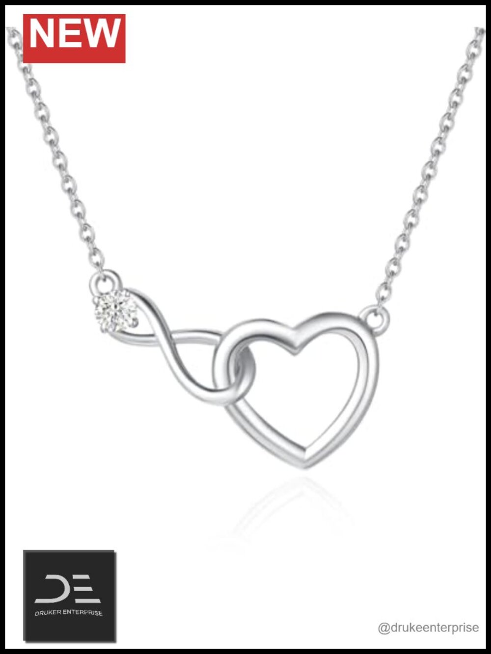 14K Solid Gold Infinity Love Heart Necklace Moissanite Adjustable Chain